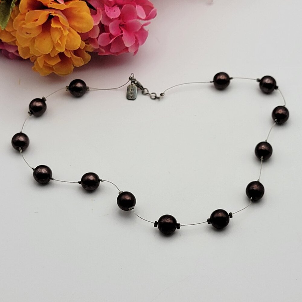 925 Sterilng Silver Chocolate Bronze Pearl Necklace Wire Station 16" Vtg.Kalan